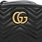 Calfskin Matelasse Small GG Marmont Chain Shoulder Bag Black