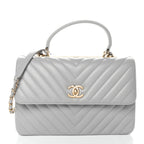 Lambskin Chevron Quilted Medium Trendy CC Dual Handle Flap Bag Grey