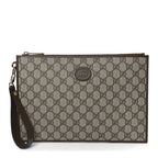 GG Supreme Monogram Azalea Calfskin Retro Interlocking G Wristlet Pouch Beige Ebony Brown Sugar