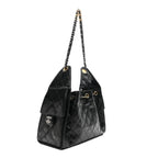 Shiny Crumpled Calfskin Quilted Small Chanel 25 Handbag Black
