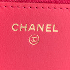 Lambskin Quilted Trendy CC Wallet On Chain WOC Dark Pink