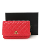 Lambskin Quilted CC Pearl Crush Wallet on Chain WOC Red