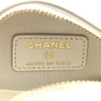 Shiny Goatskin Quilted Chanel 19 Round Clutch With Chain White