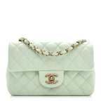 Lambskin Quilted Mini Rectangular Flap Light Green
