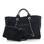 Mixed Fibers Calfskin Medium Deauville Tote Navy Blue