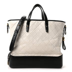 Aged Calfskin Quilted Large Gabrielle Shopping Tote White Black