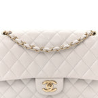 Caviar Quilted Medium Double Flap Light Grey