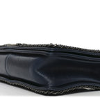 Glazed Calfskin Quilted New Medium Boy Chained Flap Navy