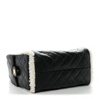Crumpled Sheepskin Shearling Quilted Small Chanel 25 Handbag Black White