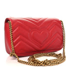 Calfskin Matelasse Super Mini GG Marmont Shoulder Bag Hibiscus Red
