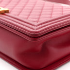 Lambskin Quilted New Medium Boy Flap Dark Red