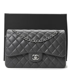 Lambskin Quilted Jumbo Double Flap Dark Grey