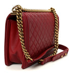 Lambskin Quilted New Medium Boy Flap Dark Red