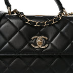 Lambskin Quilted Small Trendy CC Flap Dual Handle Bag Black