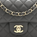 Lambskin Quilted Mini Rectangular Flap Dark Grey
