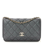 Iridescent Caviar Quilted Wallet On Chain WOC Green