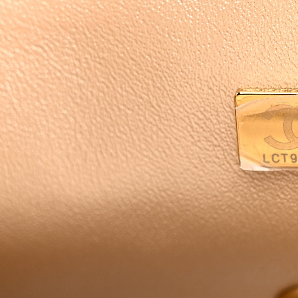 Metallic Goatskin Quilted Mini Rectangular Flap Gold