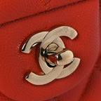 Caviar Quilted Medium Double Flap Light Red
