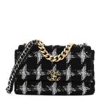 Tweed Quilted Large Chanel 19 Flap Black White