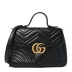 Calfskin Matelasse Small GG Marmont Top Handle Shoulder Bag Black