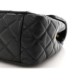 Grained Calfskin Quilted XXL Travel Flap Bag Black