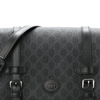 GG Supreme Monogram Textured Dollar Calfskin Retro Interlocking G Flap Messenger Bag Black