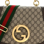 GG Supreme Monogram Textured Dollar Calfskin Web Medium Blondie Top Handle Shoulder Flap Bag Beige Ebony New Acero
