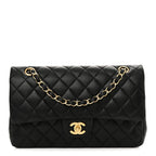 Lambskin Quilted Medium Double Flap Black