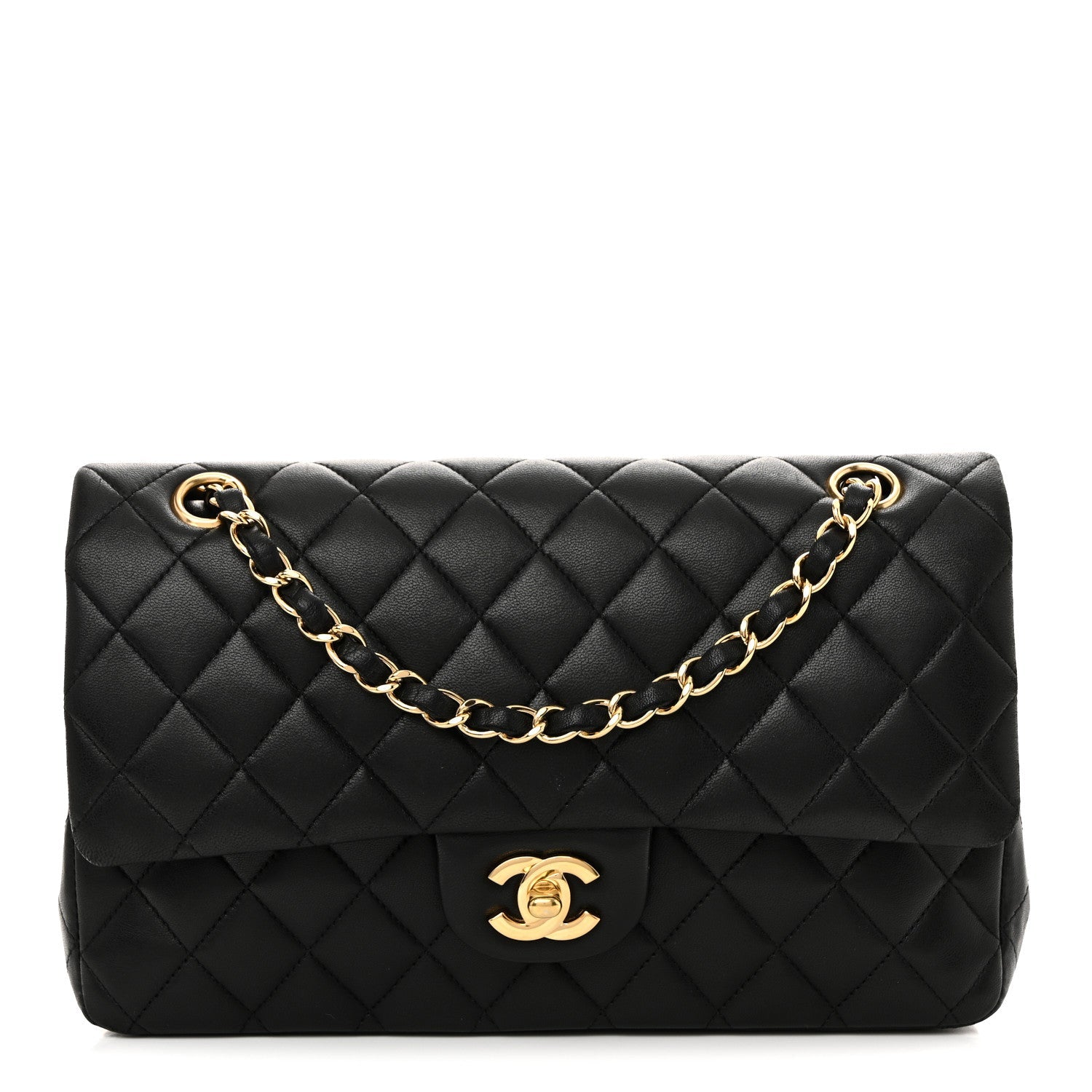 Lambskin Quilted Medium Double Flap Black