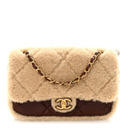 Shearling Lambskin Quilted Furry Coco Flap Beige Dark Brown