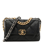 Shiny Goatskin Quilted Medium Chanel 19 Flap Black