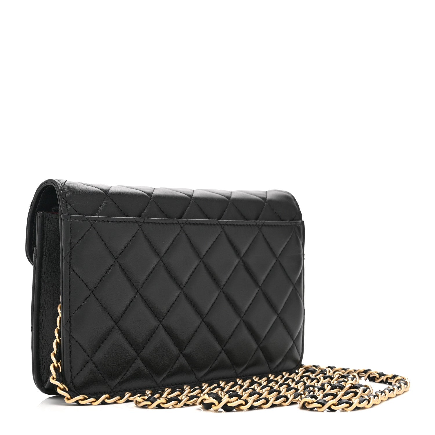Calfskin Quilted Enchained Wallet On Chain WOC Black