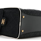 Braided Raffia Calfskin Small Chanel 25 Handbag Black White