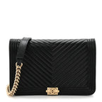 Lambskin Chevron Boy Wallet On Chain WOC Black
