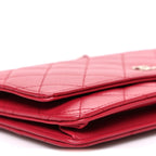 Lambskin Quilted Wallet On Chain WOC Dark Pink