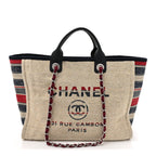 Striped Canvas Medium Deauville Tote Beige