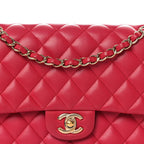 Lambskin Quilted Medium Double Flap Red