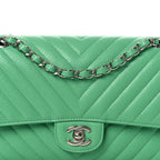 Caviar Chevron Quilted Medium Double Flap Green