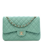 Caviar Quilted Jumbo Double Flap Light Green