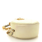 Iridescent Calfskin Quilted Chanel 19 Round Clutch With Chain White