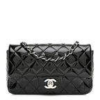Patent Calfskin Quilted Mini Rectangular Flap Black