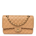 Caviar Quilted Medium Double Flap Beige