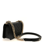 Lambskin Chevron Quilted Small Boy Flap Black