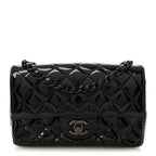 Patent Calfskin Quilted Mini Rectangular Flap So Black