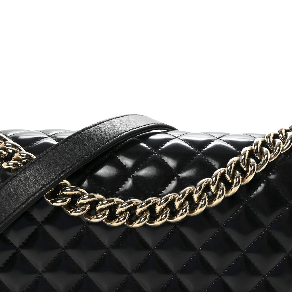 Iridescent Glazed Calfskin Quilted New Medium Boy Flap Black