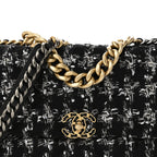 Tweed Quilted Large Chanel 19 Flap Black Silver Ecru