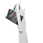 Textured Calfskin Web Medium Ophidia Shopping Tote Black