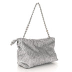Metallic Nappa Calfskin Fringed Medium Chain Flamenco Knot Purse Silver