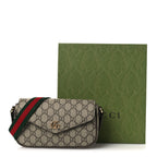 GG Supreme Monogram Textured Dollar Calfskin Web Mini Ophidia Envelope Shoulder Bag Beige Ebony New Acero