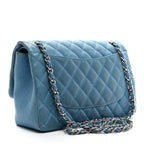 Iridescent Caviar Quilted Jumbo Double Flap Blue